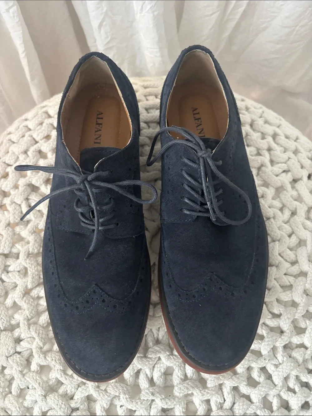 Alfani Navy Suede Wingtip Derbys with Brown Sole